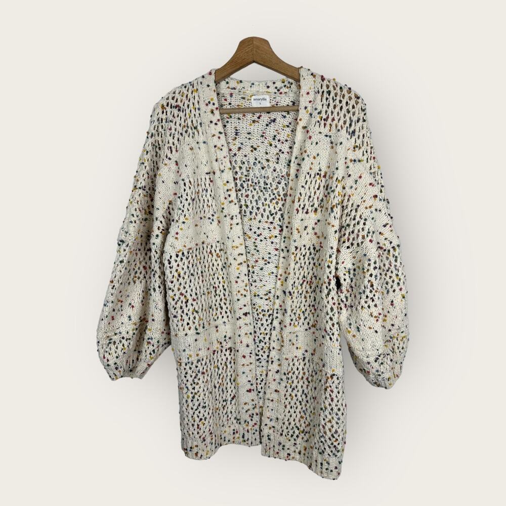 Amaryllis x Ashlee Nichols Womens Small Open Knit Crochet Cardigan Pom Pom Boho